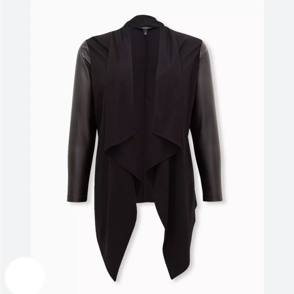 Torrid Black Ponte & Faux Leather Drape
Front Kimono Jacket - Size 4x